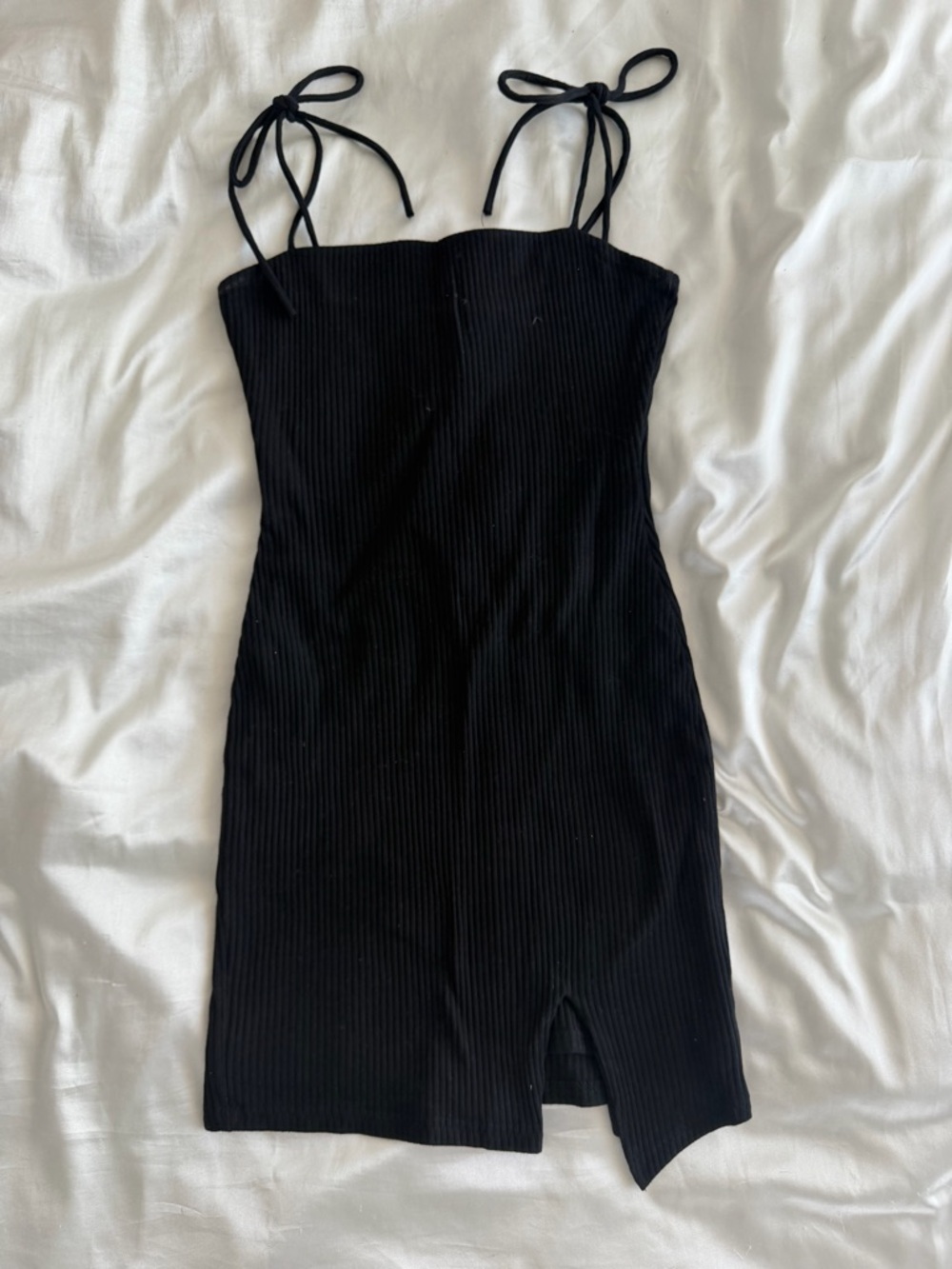 Princess Polly Black Ribbed Tie-Strap Mini Dress